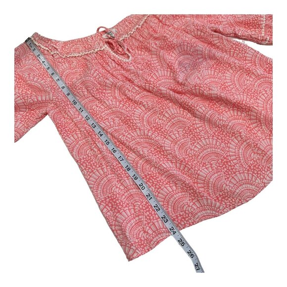 Crown & Ivy Women sz L Petite  Coral Top Blouse Tie Collar Neck Crochet Detail - Picture 7 of 15
